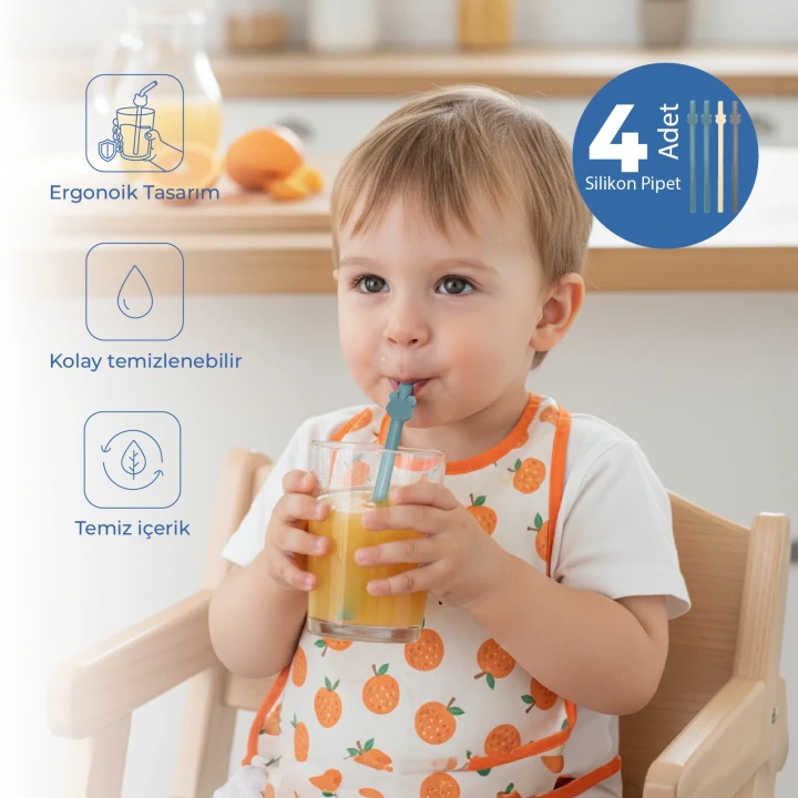 Babyjem Kolay Temizlenebilir Silikon Pipet Erkek (4 Adet)