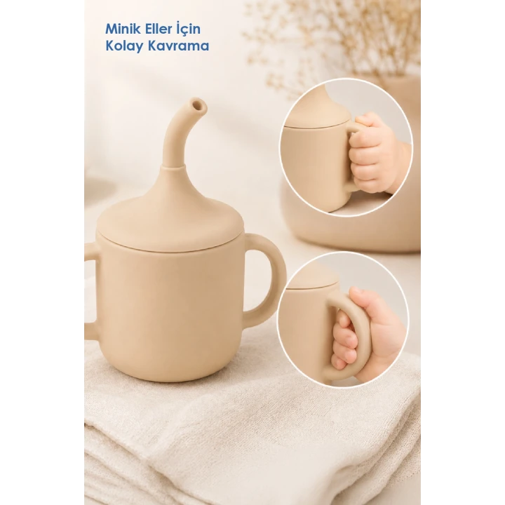 Babyjem Silikon Pipetli Bardak Ekru