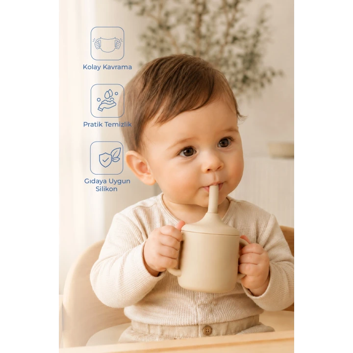 Babyjem Silikon Pipetli Bardak Ekru