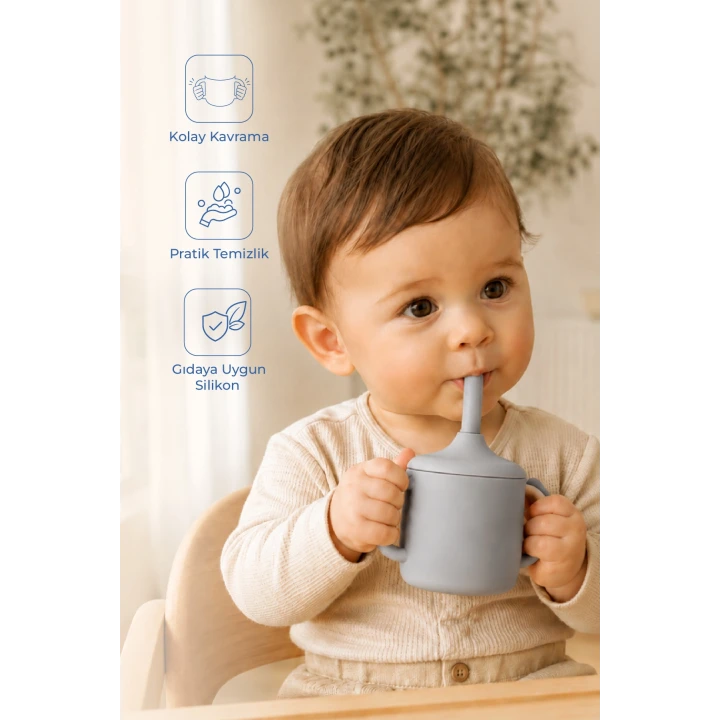 Babyjem Silikon Pipetli Bardak Gri