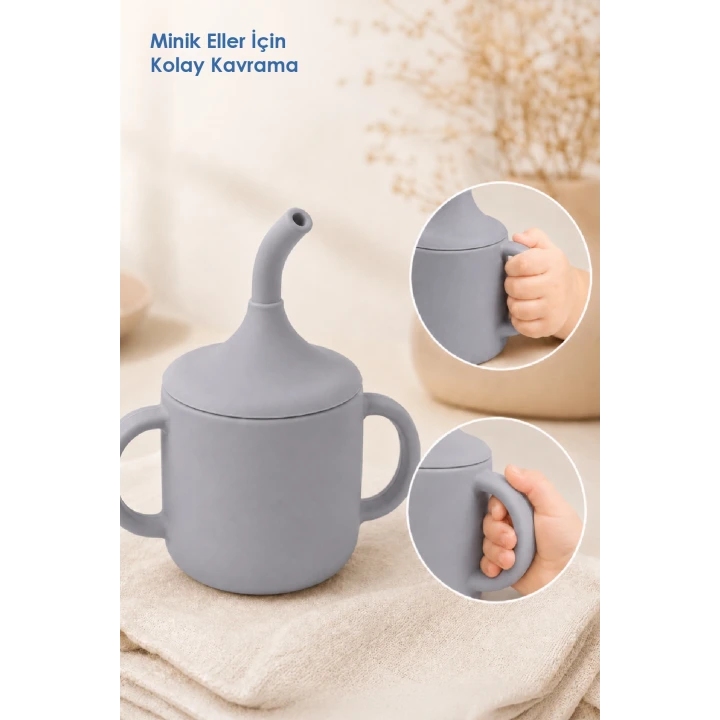 Babyjem Silikon Pipetli Bardak Gri