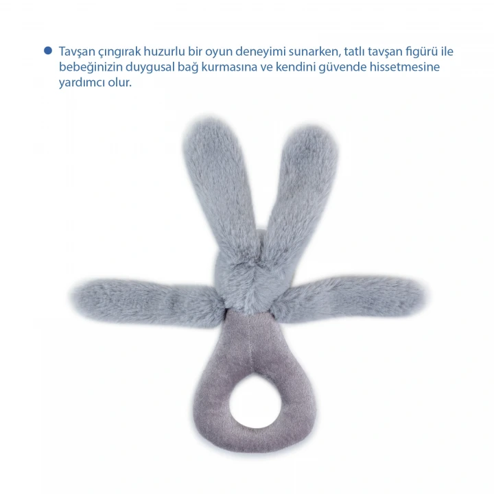 Babyjem Tutmalı Çıngıraklı Mini Peluş Tavşan Gri 842