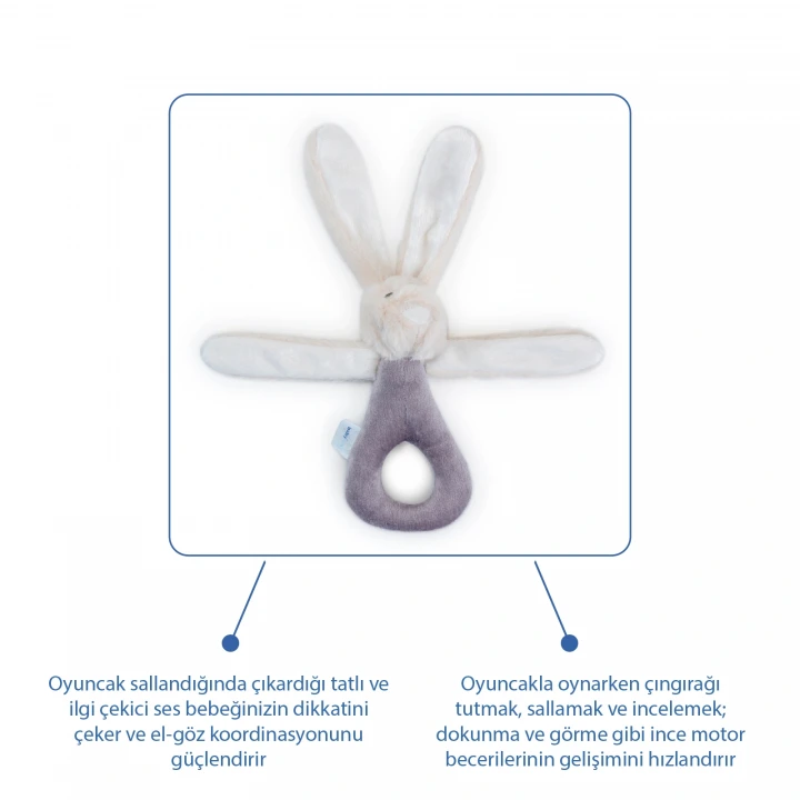 Babyjem Tutmalı Çıngıraklı Mini Peluş Tavşan Taş 842