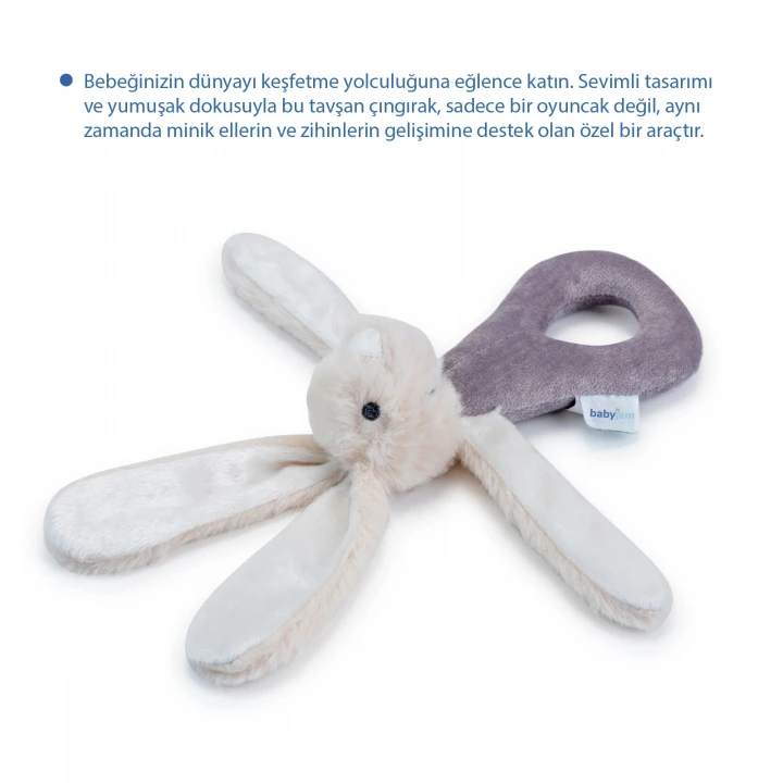 Babyjem Tutmalı Çıngıraklı Mini Peluş Tavşan Taş 842