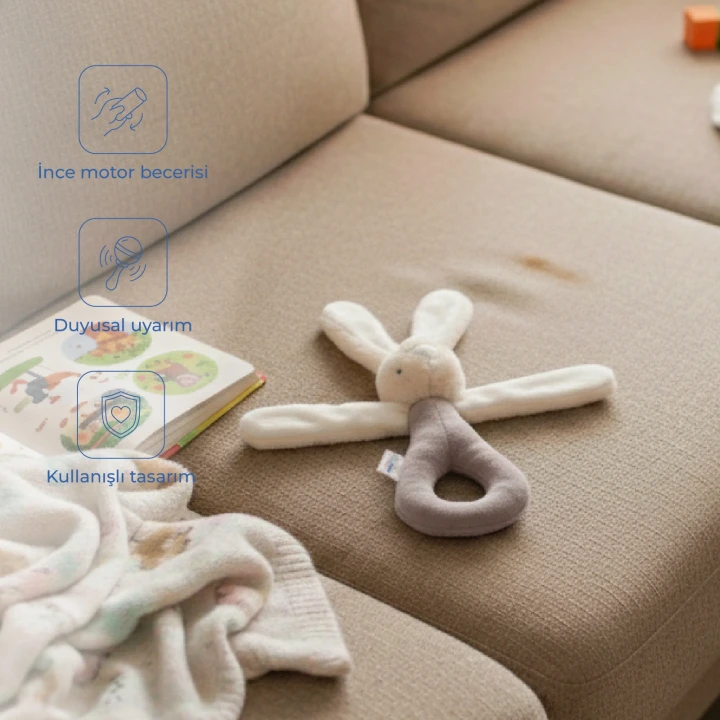 Babyjem Tutmalı Çıngıraklı Mini Peluş Tavşan Taş 842