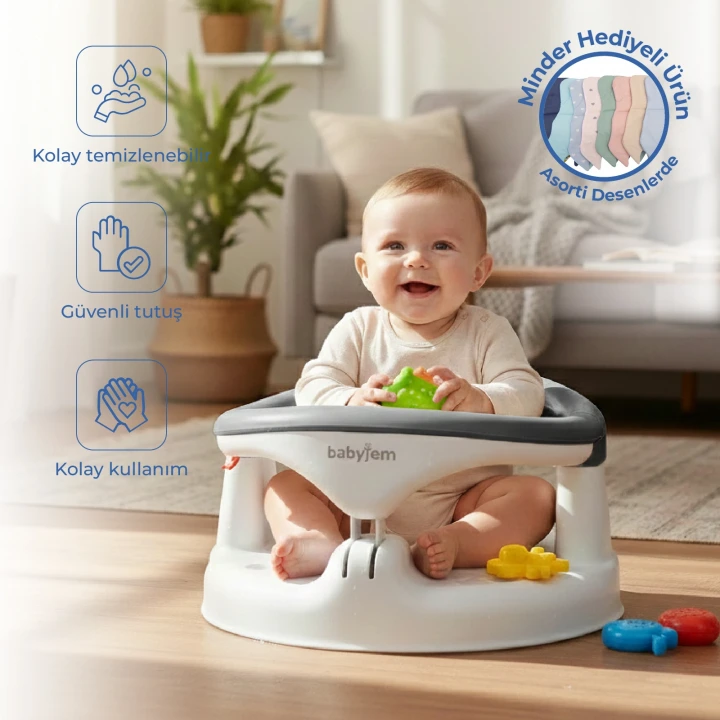 Babyjem Yandan Açılır Banyo ve Mama Oturağı & Minder 2li Set Antrasit