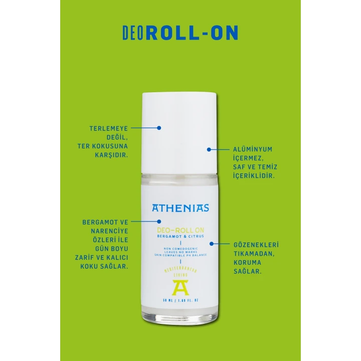 Athenias Bergamot & Citrus Deodorant Roll On Koltuk Altı Tıkamaz Aluminyum Içermez 50 ml
