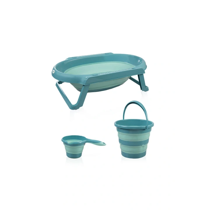 Babyjem Katlanır Bebek Banyo Küvet Seti 3 Parça Turkuaz