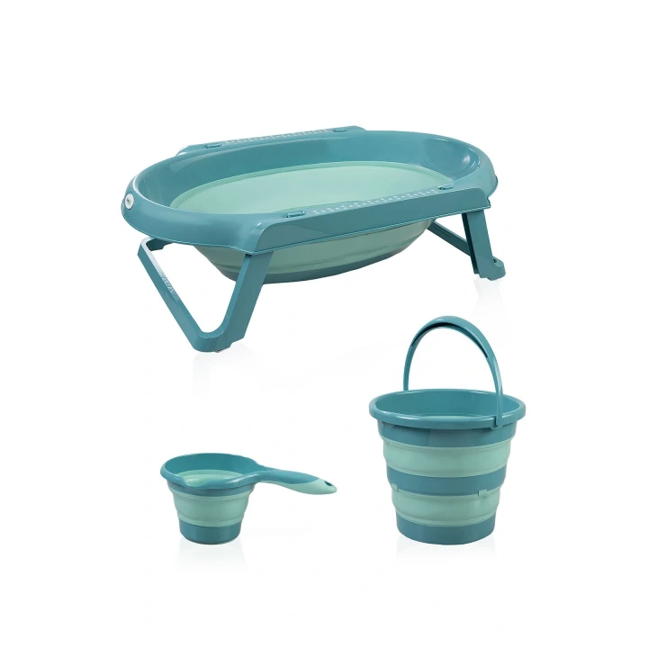 Babyjem Katlanır Bebek Banyo Küvet Seti 3 Parça Turkuaz