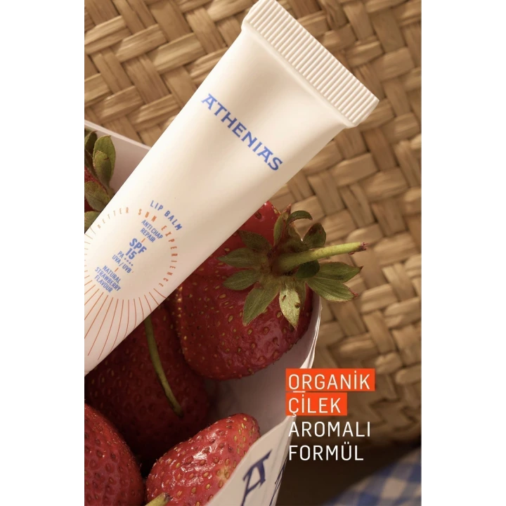 Athenias Lip Balm Anti Chap 15 gr Spf15 Organik Çilek Aromalı Dudak Bakımı Çatlak Karşıtı
