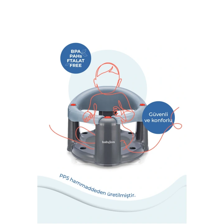 Babyjem Önden Açılır Banyo ve Mama Oturağı ve Hediye Minderli - 2Li Set Gri
