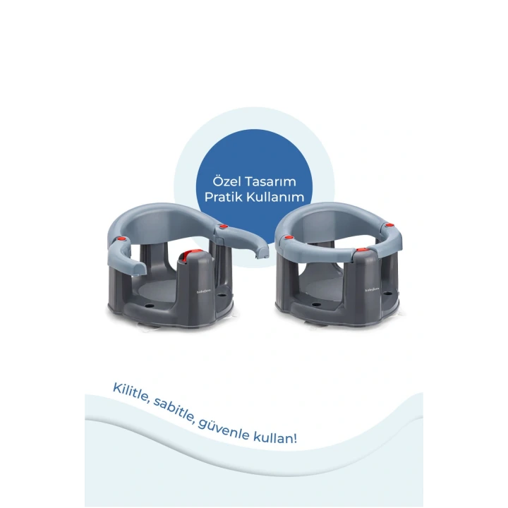 Babyjem Önden Açılır Banyo ve Mama Oturağı ve Hediye Minderli - 2Li Set Gri