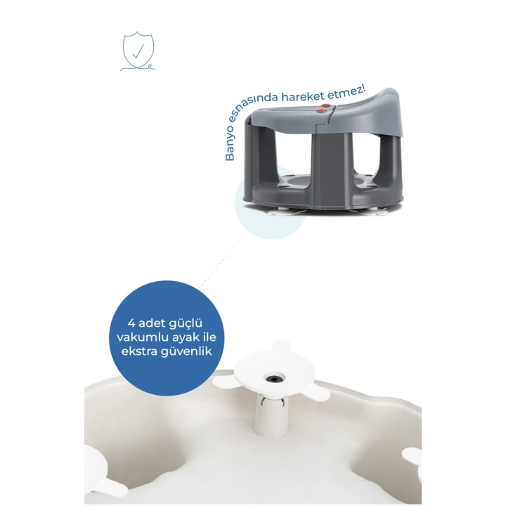 Babyjem Önden Açılır Banyo ve Mama Oturağı ve Hediye Minderli - 2Li Set Gri