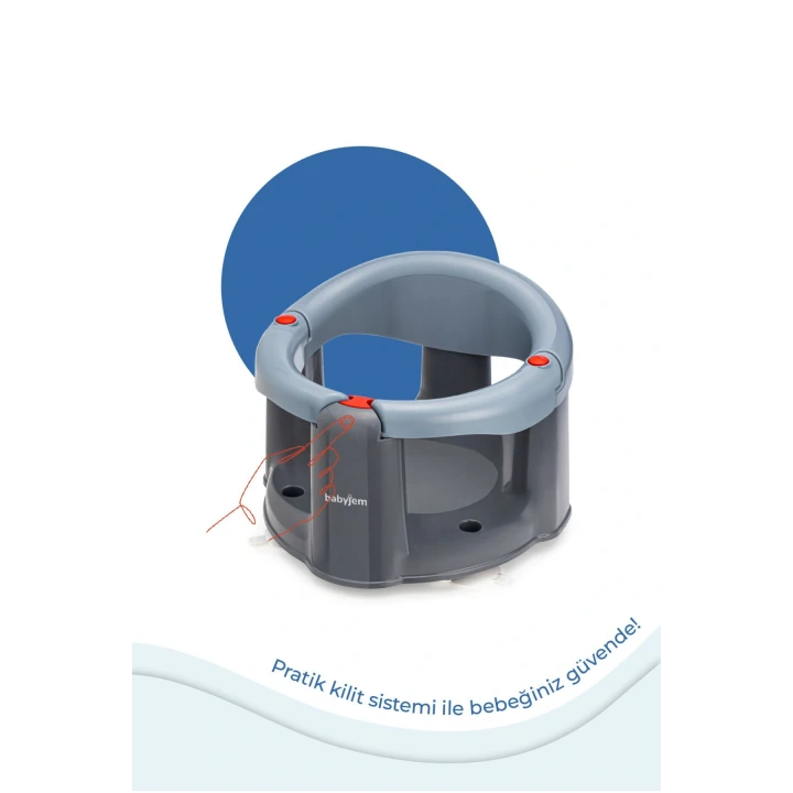 Babyjem Önden Açılır Banyo ve Mama Oturağı ve Hediye Minderli - 2Li Set Gri