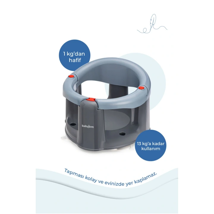 Babyjem Önden Açılır Banyo ve Mama Oturağı ve Hediye Minderli - 2Li Set Gri