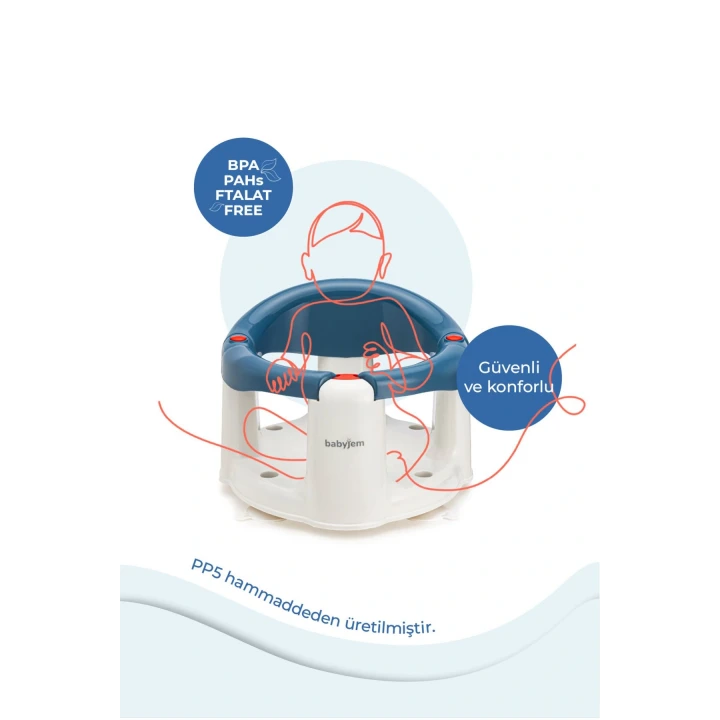 Babyjem Önden Açılır Banyo ve Mama Oturağı ve Hediye Minderli - 2  Li Set İndigo Mavi