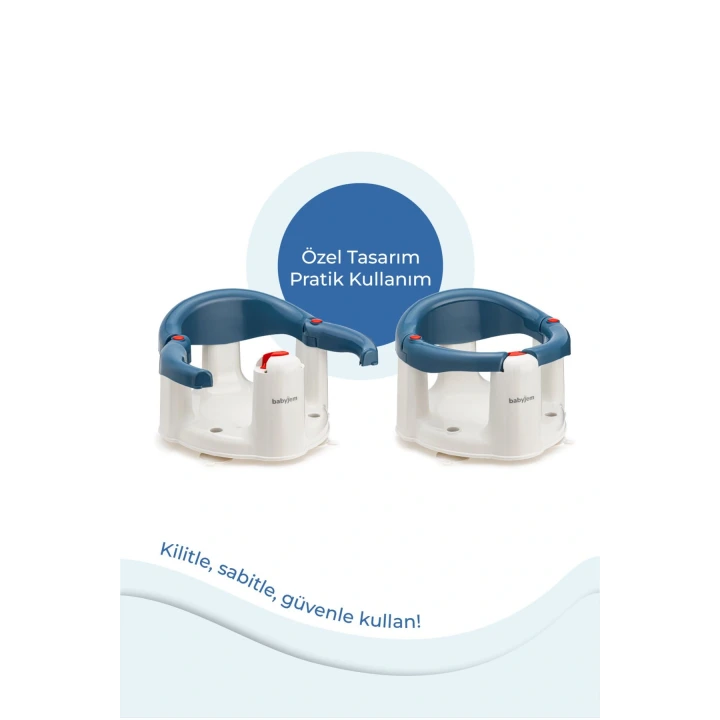 Babyjem Önden Açılır Banyo ve Mama Oturağı ve Hediye Minderli - 2  Li Set İndigo Mavi