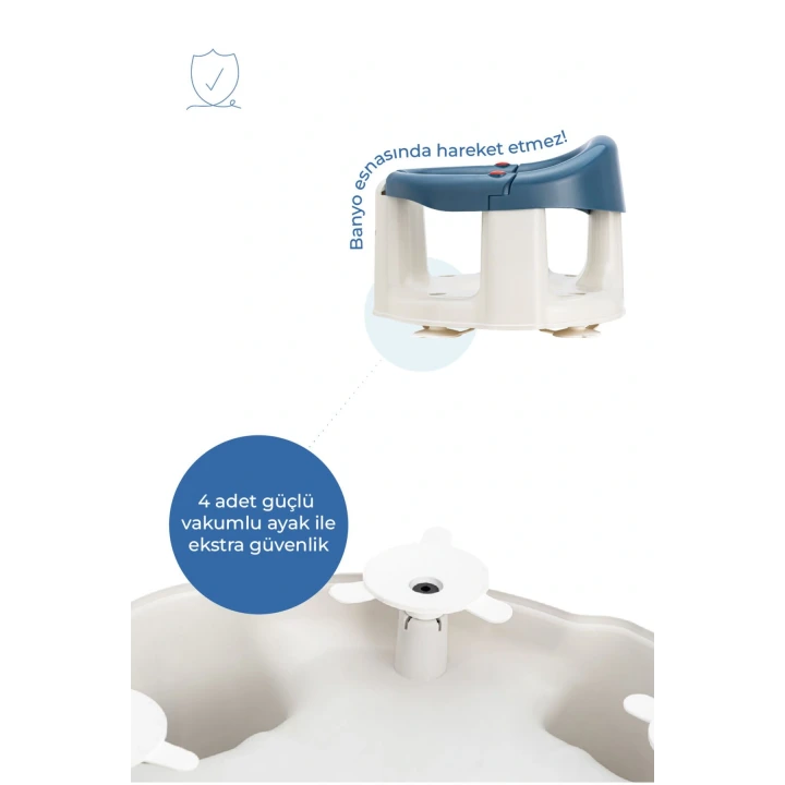 Babyjem Önden Açılır Banyo ve Mama Oturağı ve Hediye Minderli - 2  Li Set İndigo Mavi