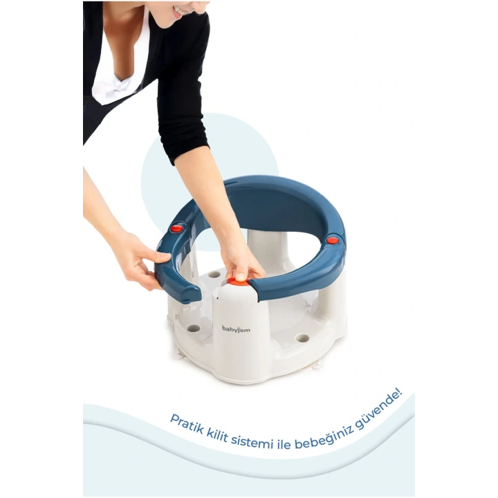 Babyjem Önden Açılır Banyo ve Mama Oturağı ve Hediye Minderli - 2  Li Set İndigo Mavi