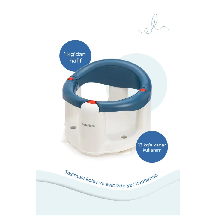 Babyjem Önden Açılır Banyo ve Mama Oturağı ve Hediye Minderli - 2  Li Set İndigo Mavi