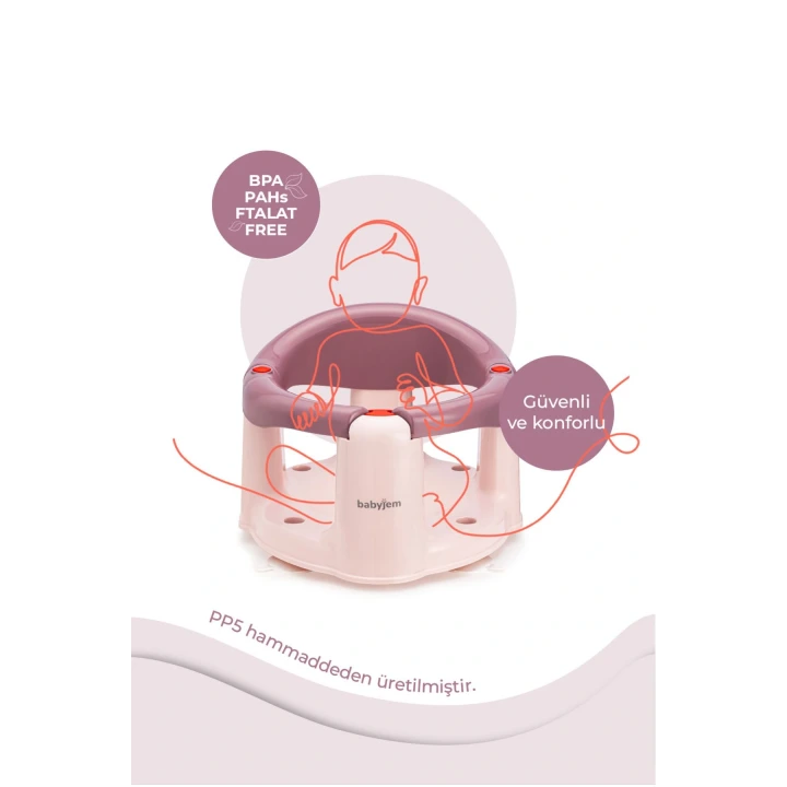 Babyjem Önden Açılır Banyo ve Mama Oturağı ve Hediye Minderli - 2 Li Set Mürdüm