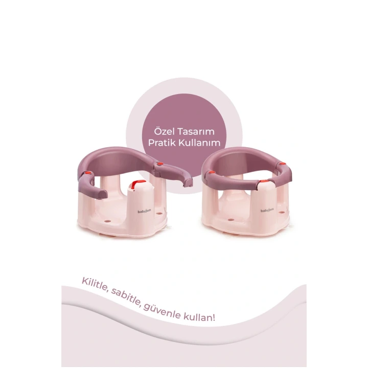 Babyjem Önden Açılır Banyo ve Mama Oturağı ve Hediye Minderli - 2 Li Set Mürdüm