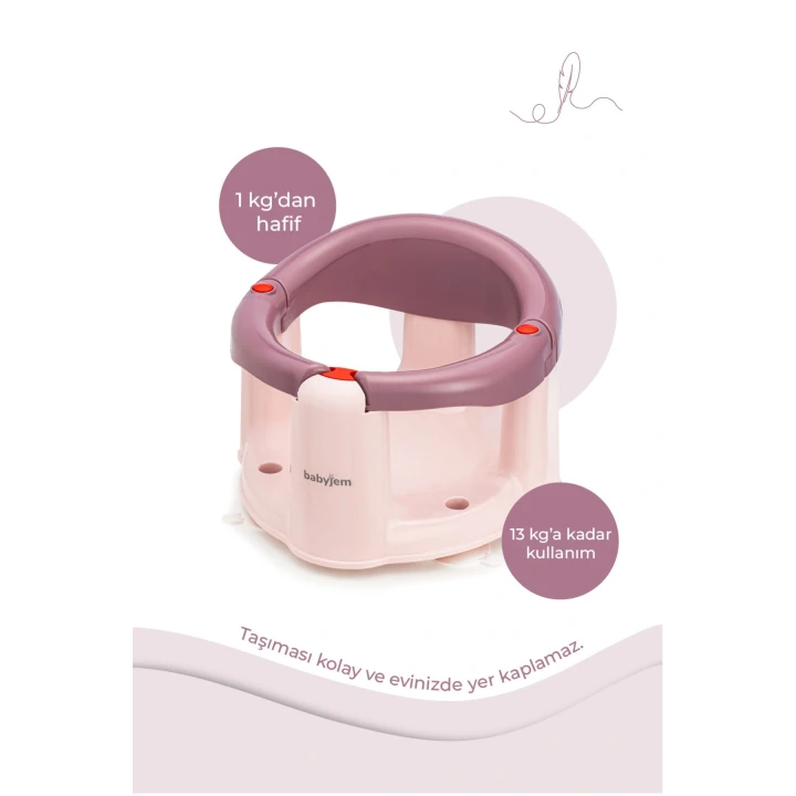 Babyjem Önden Açılır Banyo ve Mama Oturağı ve Hediye Minderli - 2 Li Set Mürdüm