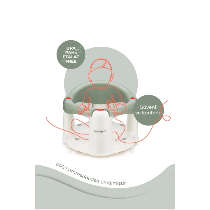 Babyjem Önden Açılır Banyo ve Mama Oturağı ve Hediye Minderli - 2  Li Set Soft Yeşil