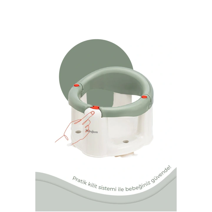 Babyjem Önden Açılır Banyo ve Mama Oturağı ve Hediye Minderli - 2  Li Set Soft Yeşil