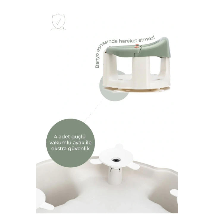 Babyjem Önden Açılır Banyo ve Mama Oturağı ve Hediye Minderli - 2  Li Set Soft Yeşil