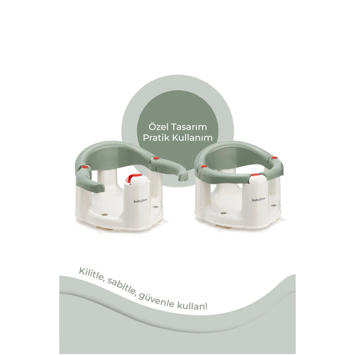 Babyjem Önden Açılır Banyo ve Mama Oturağı ve Hediye Minderli - 2  Li Set Soft Yeşil