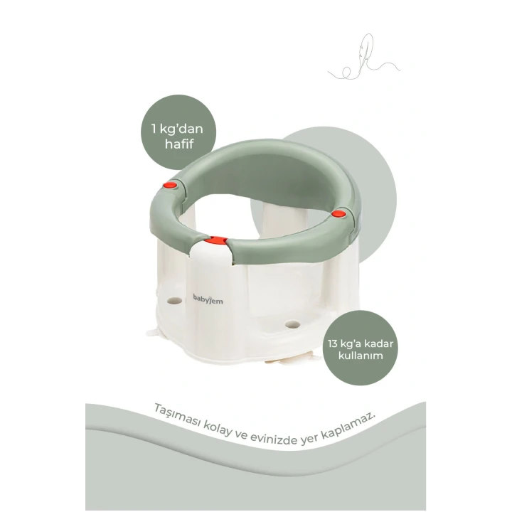 Babyjem Önden Açılır Banyo ve Mama Oturağı ve Hediye Minderli - 2  Li Set Soft Yeşil