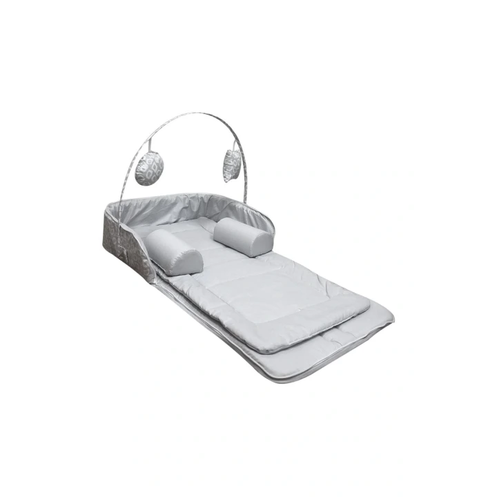 Babyjem Oyuncaklı Portatif Yatak Alt Açma Anne Çantası Gri