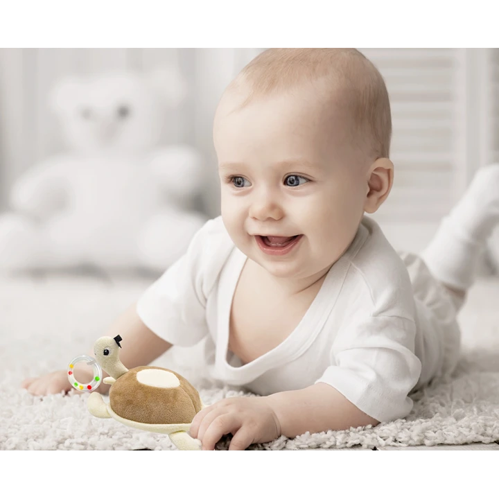 Sevimli Yürüme Arkadaşım Çıngıraklı Peluş Kaplumbağa Kahverengi