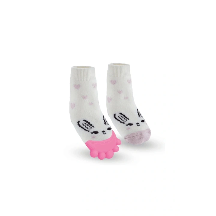 Babyjem Diş Kaşıyıcılı Havlu Bebek Çorabı Pembe