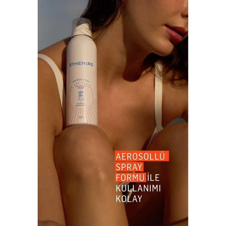 Athenias Sun Milk Spray 200 ml Spf50+ Tüm Cilt Tipleri İçin UVA UVB Yüksek Korumalı Güneş Kremi