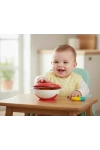 Babyjem Vakumlu Sabitlenebilir Kapaklı Mama Beslenme Tabağı Kırmızı (BPA İçermez)