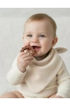 Babyjem Silikon Diş Kaşıyıcılı Müslin Mama Önlüğü Ekru