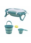 Babyjem Katlanır Bebek Banyo Küvet Seti 5 Parça Turkuaz (Havlu Fileli)