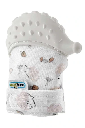 Babyjem Hışırtılı Silikon Diş Kaşıyıcı Eldiven Kirpi - Ekru