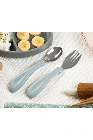 Babyjem Paslanmaz Çelik Çatal Kaşık Seti - Gri