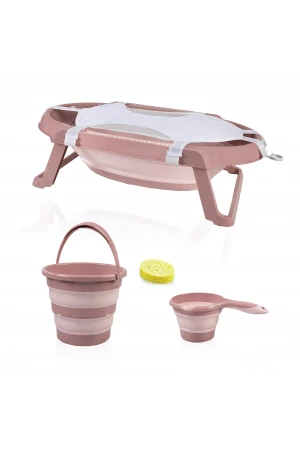 Babyjem Bebek Katlanır Küvet Seti 5 Parça Somon (Havlu Fileli)