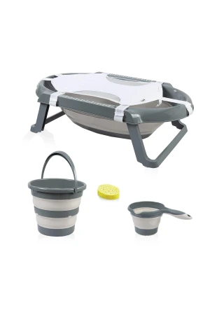 Babyjem Katlanır Bebek Banyo Küvet Seti 5 Parça Antrasit (Havlu Fileli)