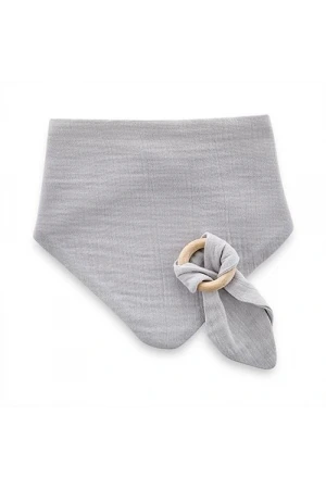 Babyjem Ahşap Diş Kaşıyıcılı Bürümcük Müslin Önlük Gri