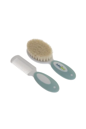 Babyjem Sertifikalı Yumuşak Doğal Bebek Kıl Fırça Tarak Seti Mavi