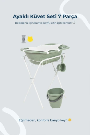 Babyjem Ayaklı Bebek Banyo Küvet Seti 7 Parça Soft Yeşil