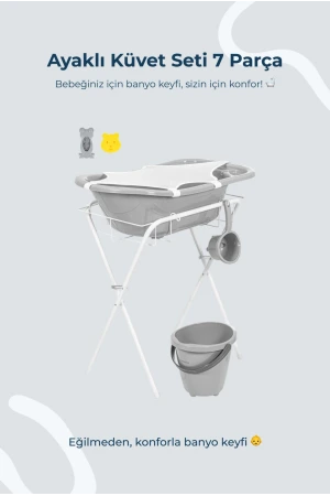 Babyjem Ayaklı Bebek Banyo Küvet Seti 7 Parça Soft Gri