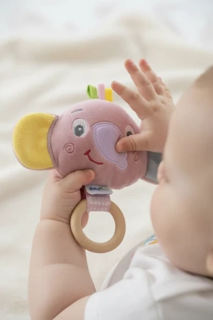 Babyjem Ahşap Halkalı Sevimli Fil Dişlik Gül Kurusu