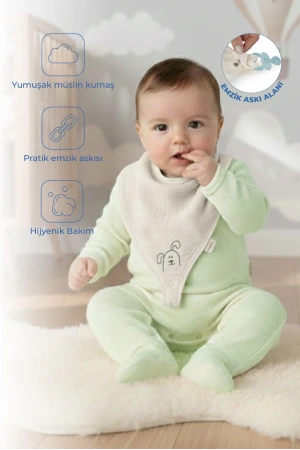 Babyjem Emzik Askılı Müslin Mama Önlüğü Ekru