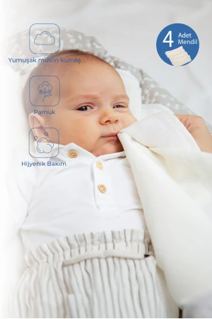 Babyjem Bürümcük Bebek Ağız Ter Mendili 4 Adet Ekru